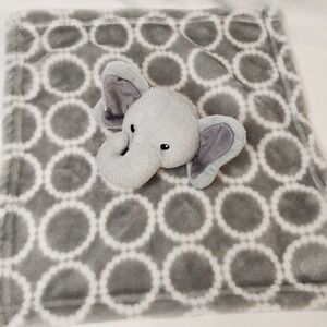 HB Hudson Baby Elephant Lovey Security Blanket Gray White Circle  12.5" x 13"